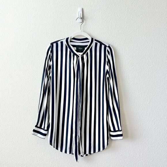 Rails Colete Tie Neck Blouse in Navy White Block Stripe Size Small - Picture 1 of 9
